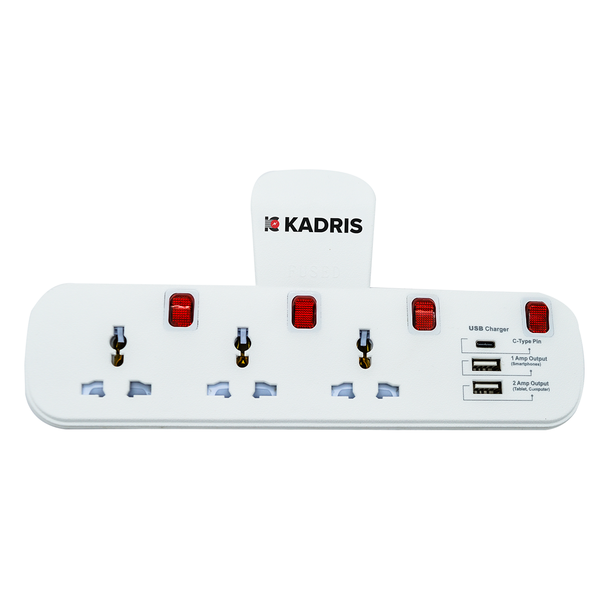 EX-1607 KADRIS 13A 3 WAY UNIVERSAL ADAPTOR  WITH 2 USB - KD44