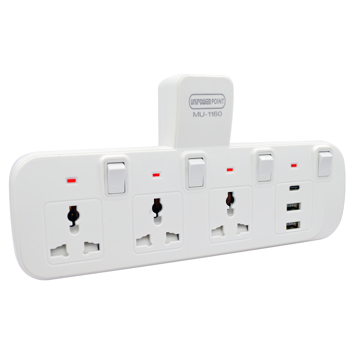 MU-1160 UNIPOWER POINT 4 WAY T SOCKET-2 USB-1C TYPE PORT